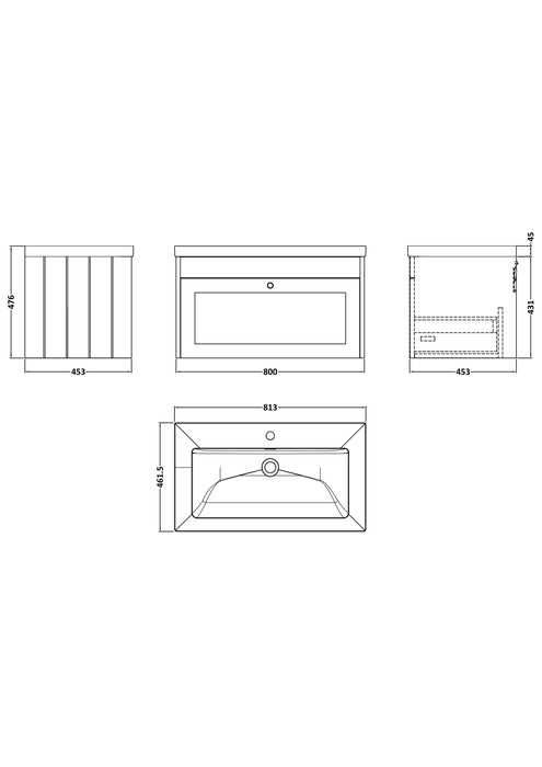 Old London Ashwick Satin Grey 800mm Wall Hung 1-Drawer Unit