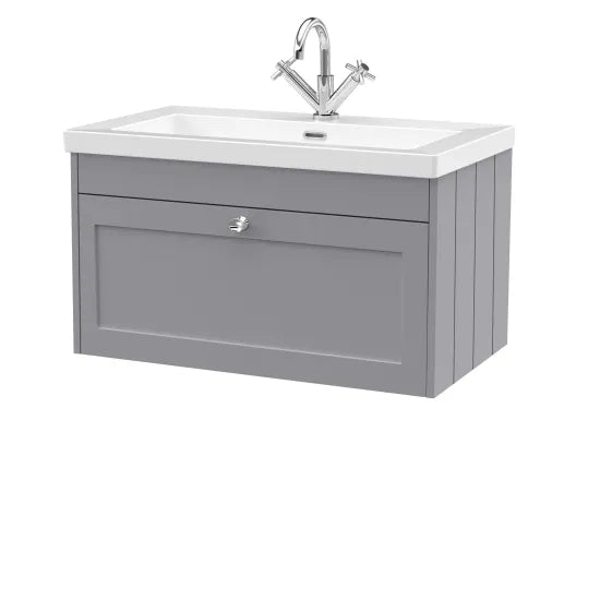 Old London Ashwick Satin Grey 800mm Wall Hung 1-Drawer Unit