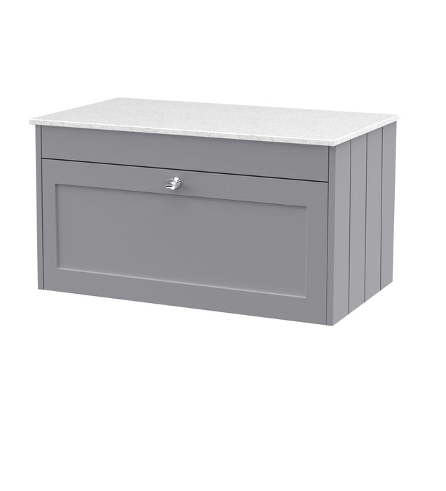 Old London Ashwick Satin Grey 800mm Wall Hung 1-Drawer Unit with Marble Top