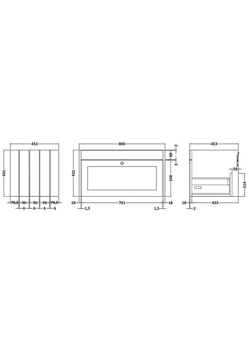 Old London Ashwick 800mm Satin Grey 1 Drawer Wall Hung Vanity