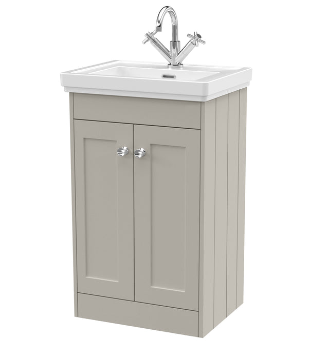 Old London Ashwick Pebble Grey 500mm Floorstanding 2-Door Unit With Basin 1 Tap Hole