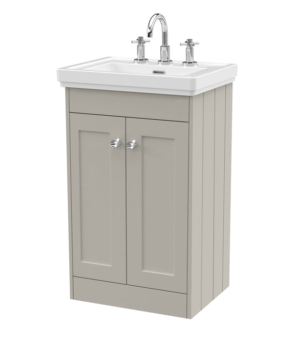 Old London Ashwick Pebble Grey 500mm Floorstanding 2-Door Unit With Basin 3 Tap Hole