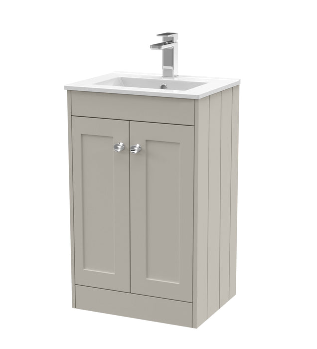 Old London Ashwick Pebble Grey 500mm Floorstanding 2-Door Unit With Minimalist Basin