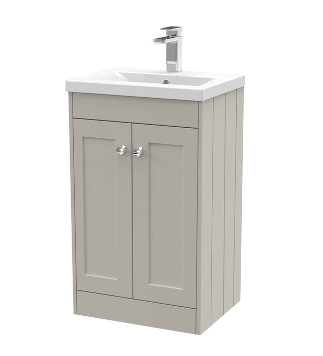 Old London Ashwick Pebble Grey 500mm Floorstanding 2-Door Unit With Mid-Edged Basin