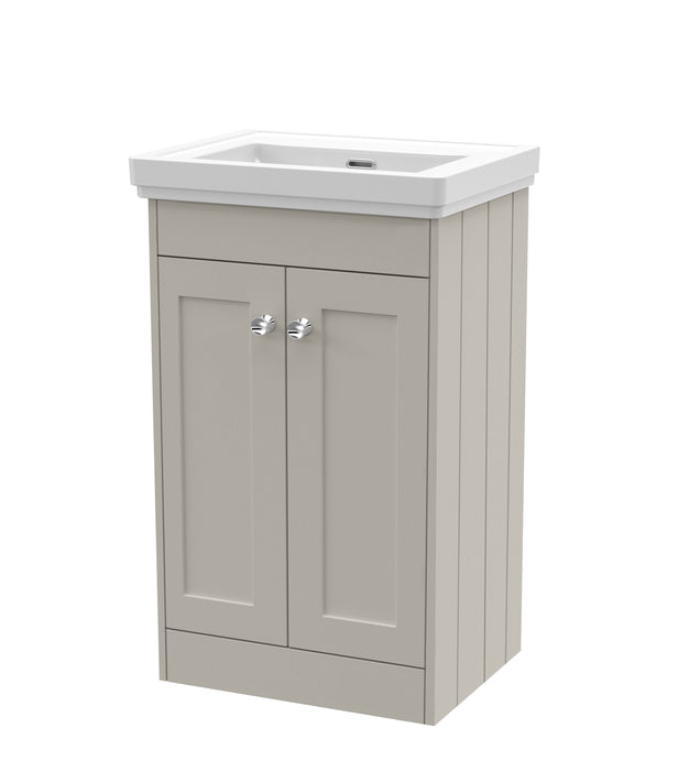 Old London Ashwick Pebble Grey 500mm Floorstanding 2-Door Unit With Basin No Tap Hole