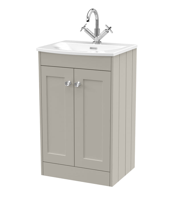 Old London Ashwick Pebble Grey 500mm Floorstanding 2-Door Unit With Curved Basin
