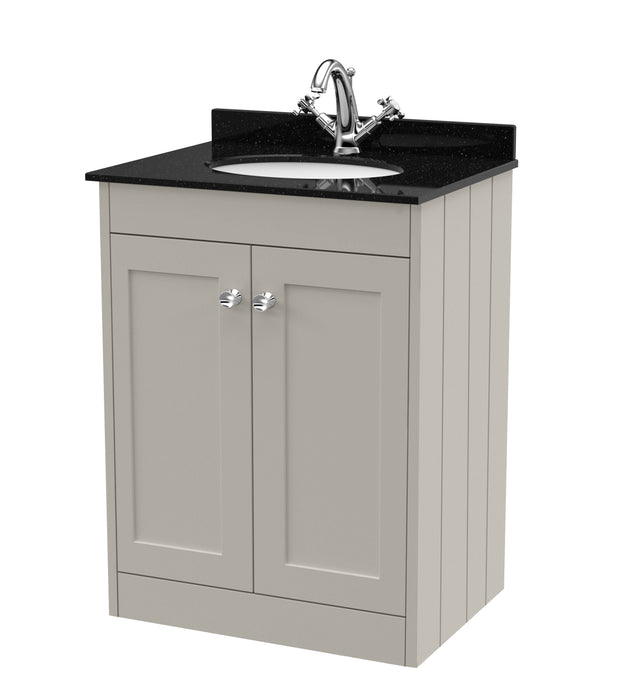 Old London Ashwick Pebble Grey 600mm Floorstanding 2-Door Unit With Marble Top 1 Tap Hole