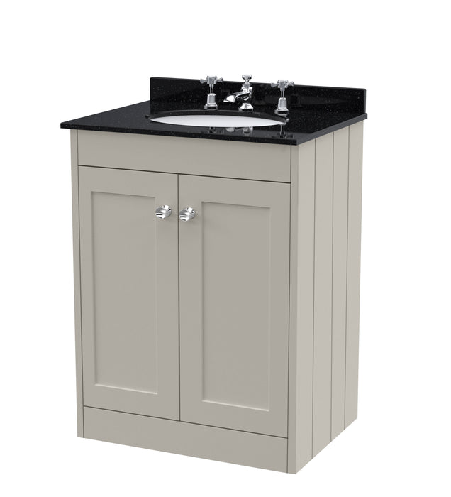 Old London Ashwick Pebble Grey 600mm Floorstanding 2-Door Unit With Marble Top 3 Tap Hole