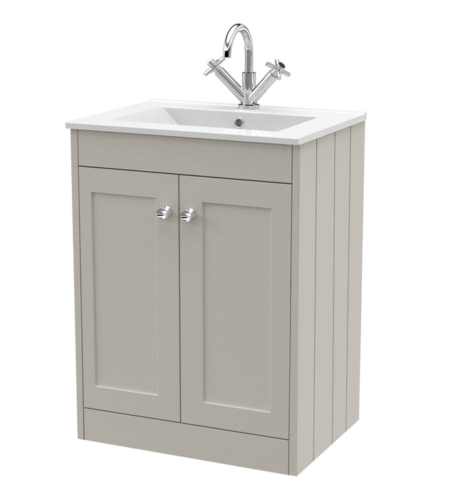 Old London Ashwick Pebble Grey 600mm Floorstanding 2-Door Unit With Basin 1 Tap Hole