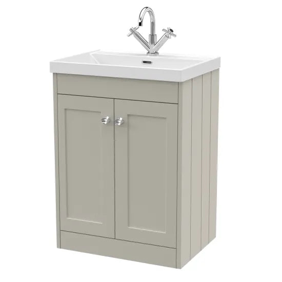 Old London Ashwick Pebble Grey 600mm Floorstanding 2-Door Unit With Basin 1 Tap Hole