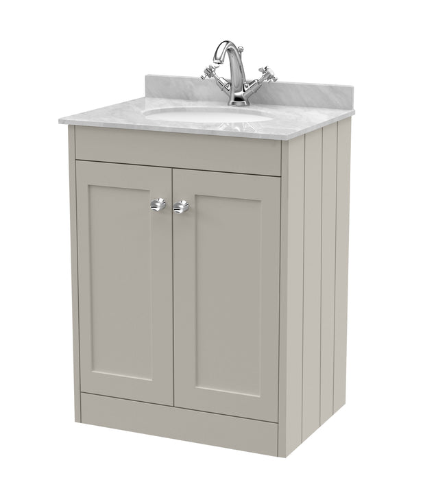 Old London Ashwick Pebble Grey 600mm Floorstanding 2-Door Unit With Marble Top 1 Tap Hole