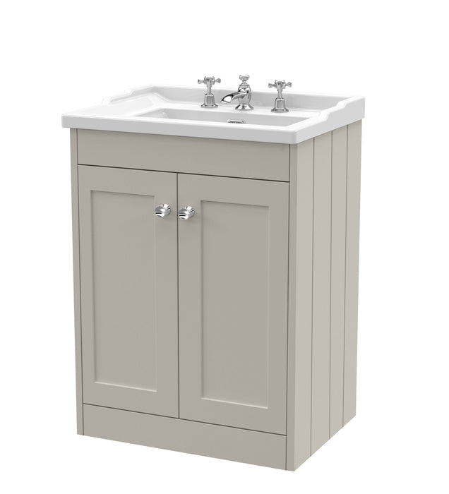 Old London Ashwick Pebble Grey 600mm Floorstanding 2-Door Unit With Basin 3 Tap Hole