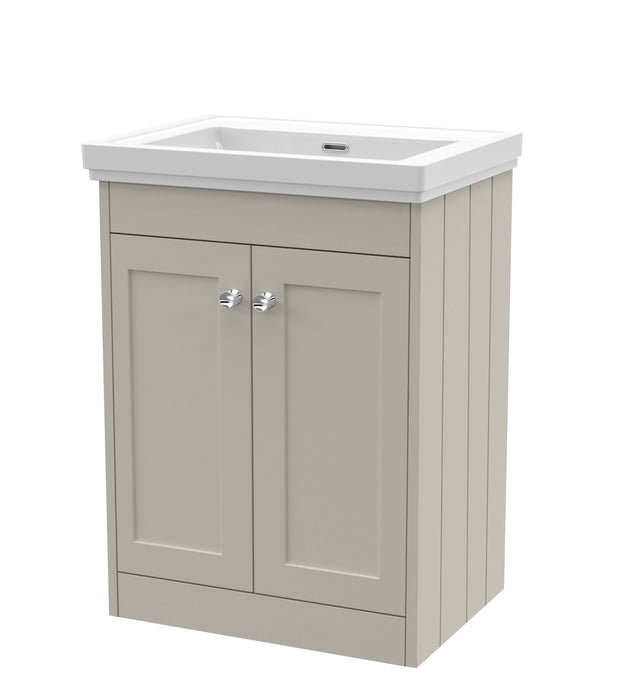 Old London Ashwick Pebble Grey 600mm Floorstanding 2-Door Unit With Basin No Tap Hole