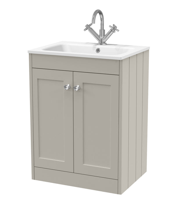 Old London Ashwick Pebble Grey 600mm Floorstanding 2-Door Unit With Stone Basin 1 Tap Hole