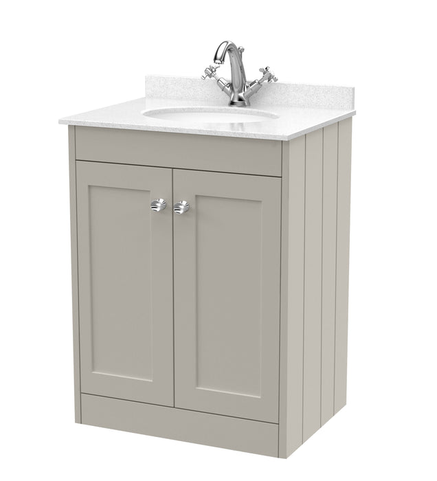 Old London Ashwick Pebble Grey 600mm Floorstanding 2-Door Unit With Marble Top 1 Tap Hole