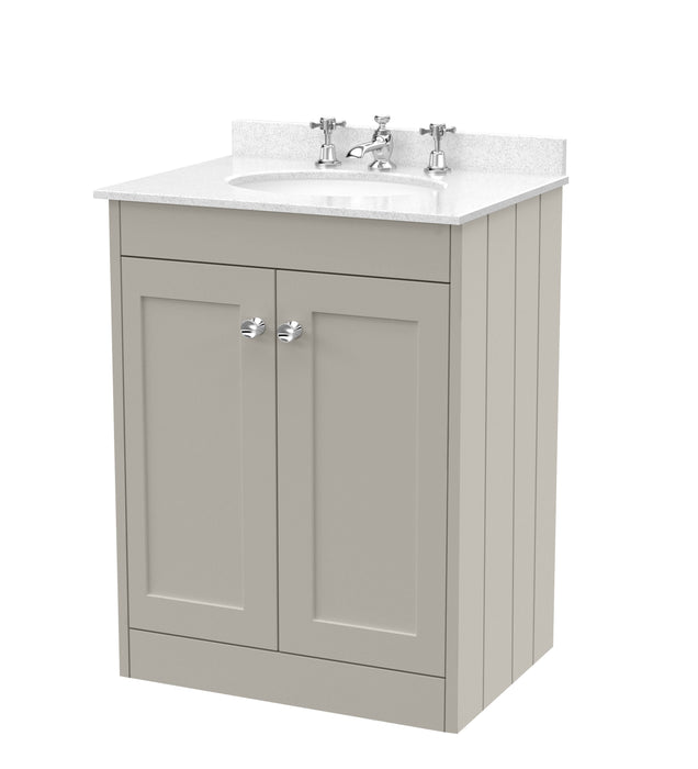 Old London Ashwick Pebble Grey 600mm Floorstanding 2-Door Unit With Marble Top 3 Tap Hole