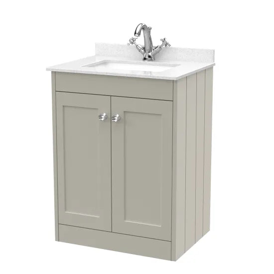 Old London Ashwick Pebble Grey 600mm Floorstanding 2-Door Unit With Marble Top 1 Tap Hole
