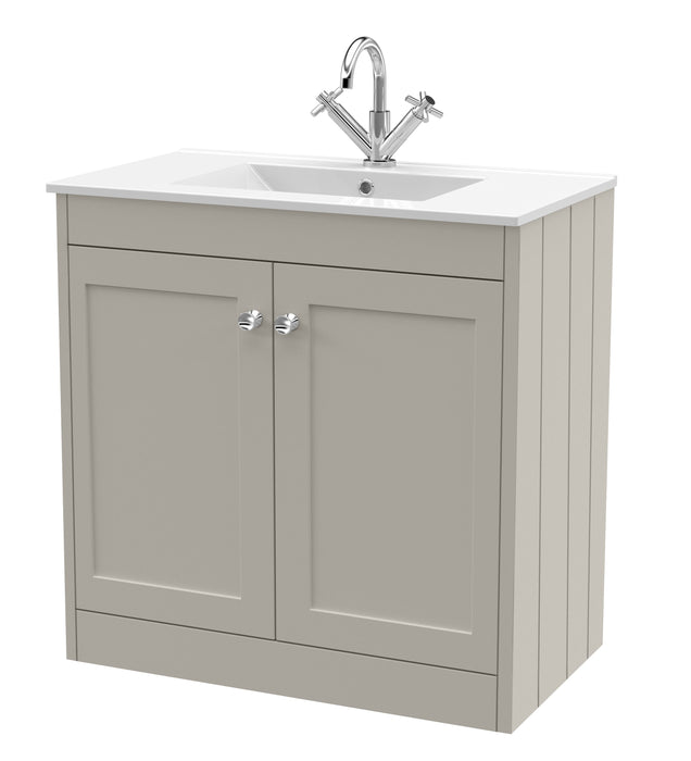 Old London Ashwick Pebble Grey 800mm Floorstanding 2-Door Unit With Basin 1 Tap Hole