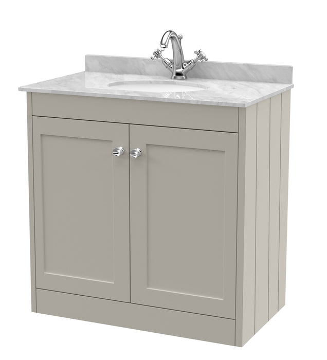 Old London Ashwick Pebble Grey 800mm Floorstanding 2-Door Unit With Marble Top 1 Tap Hole