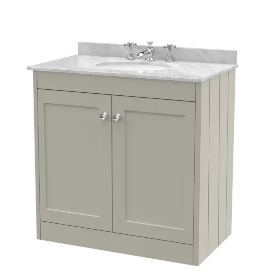 Old London Ashwick Pebble Grey 800mm Floorstanding 2-Door Unit With Marble Top 1 Tap Hole