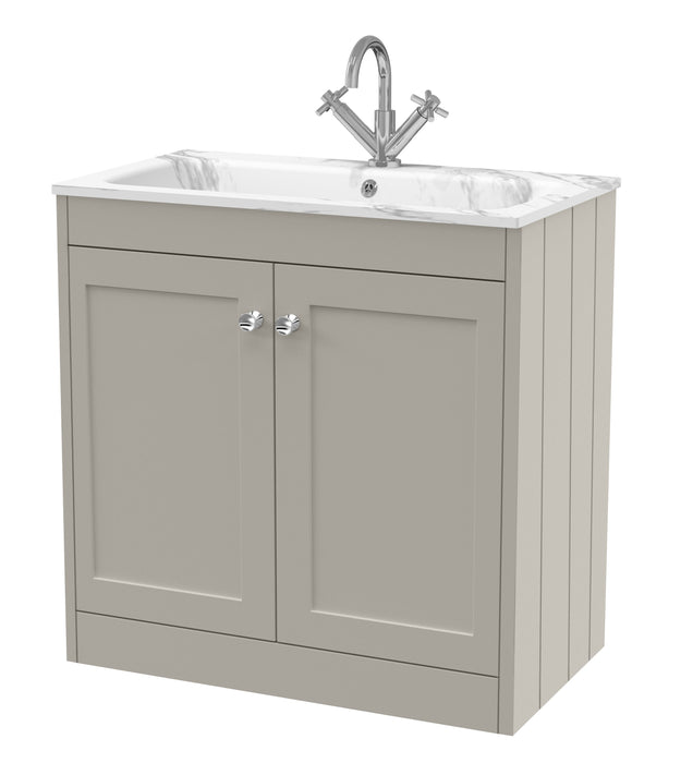 Old London Ashwick Pebble Grey 800mm Floorstanding 2-Door Unit With Stone Basin 1 Tap Hole