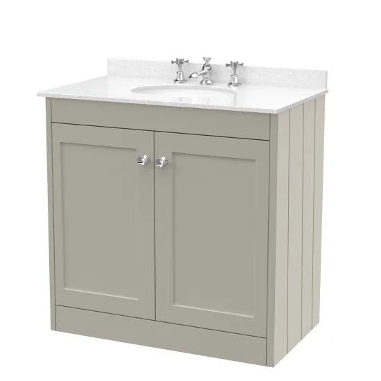 Old London Ashwick Pebble Grey 800mm Floorstanding 2-Door Unit With Marble Top 1 Tap Hole