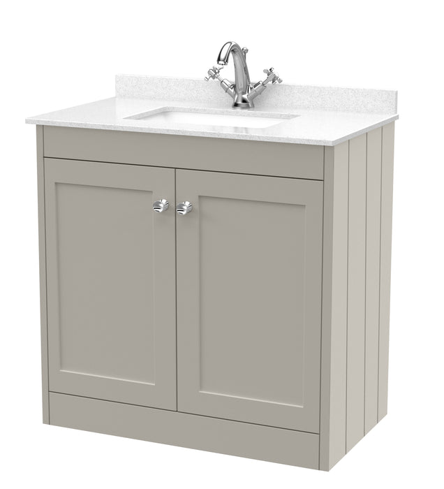 Old London Ashwick Pebble Grey 800mm Floorstanding 2-Door Unit With Marble Top 1 Tap Hole