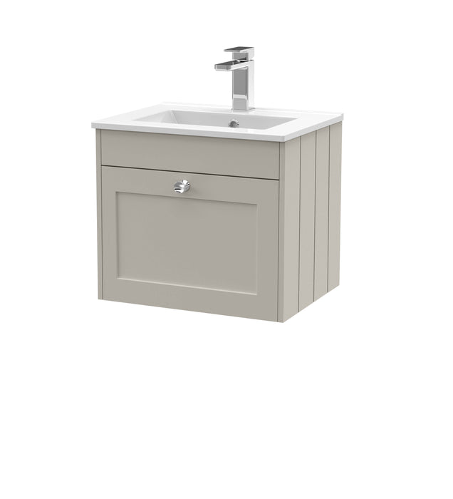 Old London Ashwick Pebble Grey 500mm Wall Hung 1-Drawer Unit With Minimalist Basin