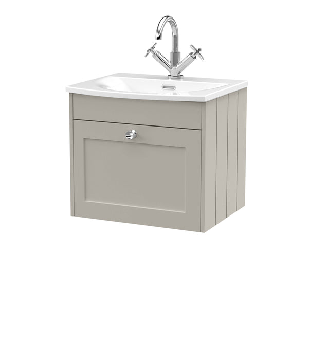 Old London Ashwick Pebble Grey 500mm Wall Hung 1-Drawer Unit With Curved Basin