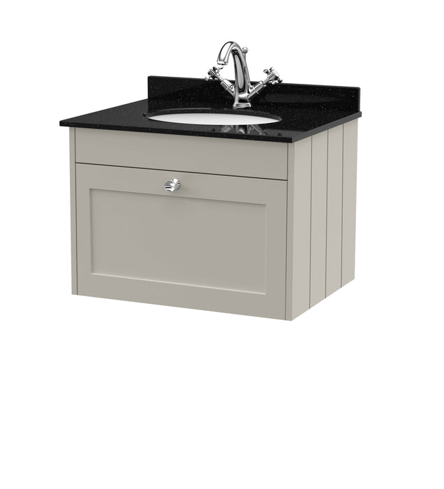Old London Ashwick Pebble Grey 600mm Wall Hung 1-Drawer Unit With Marble Top 1 Tap Hole