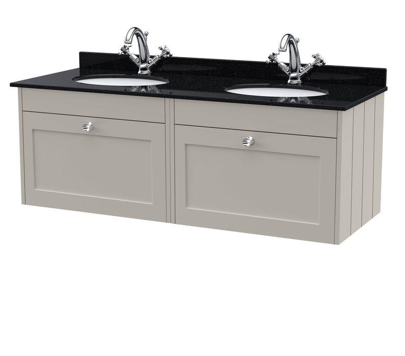 Old London Ashwick Pebble Grey 1200mm Wall Hung 2-Drawer Unit With Marble Top