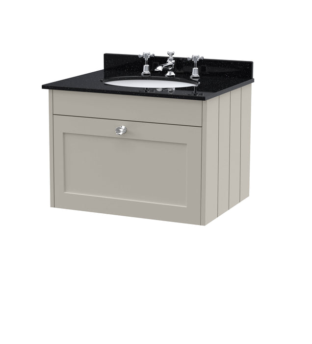 Old London Ashwick Pebble Grey 600mm Wall Hung 1-Drawer Unit With Marble Top 3 Tap Hole