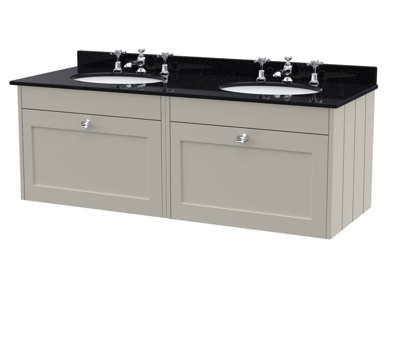 Old London Ashwick Pebble Grey 1200mm Wall Hung 2-Drawer Unit With Marble Top