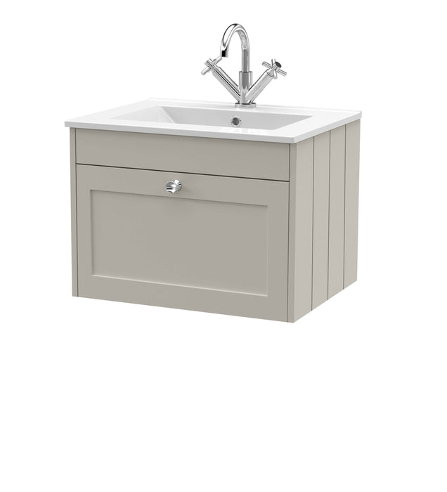 Old London Ashwick Pebble Grey 600mm Wall Hung 1-Drawer Unit With Basin 1 Tap Hole