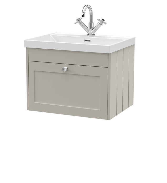 Old London Ashwick Pebble Grey 600mm Wall Hung 1-Drawer Unit With Basin 1 Tap Hole