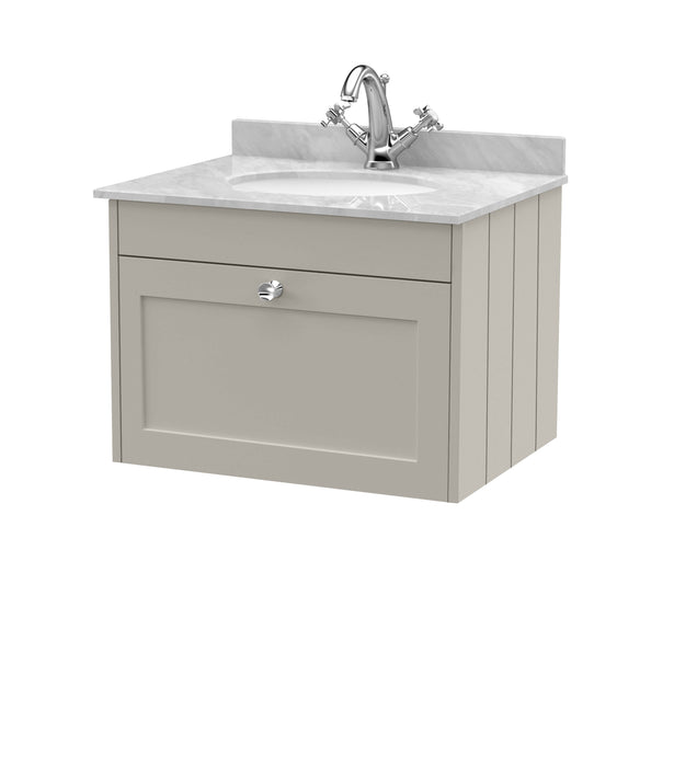 Old London Ashwick Pebble Grey 600mm Wall Hung 1-Drawer Unit With Marble Top 1 Tap Hole