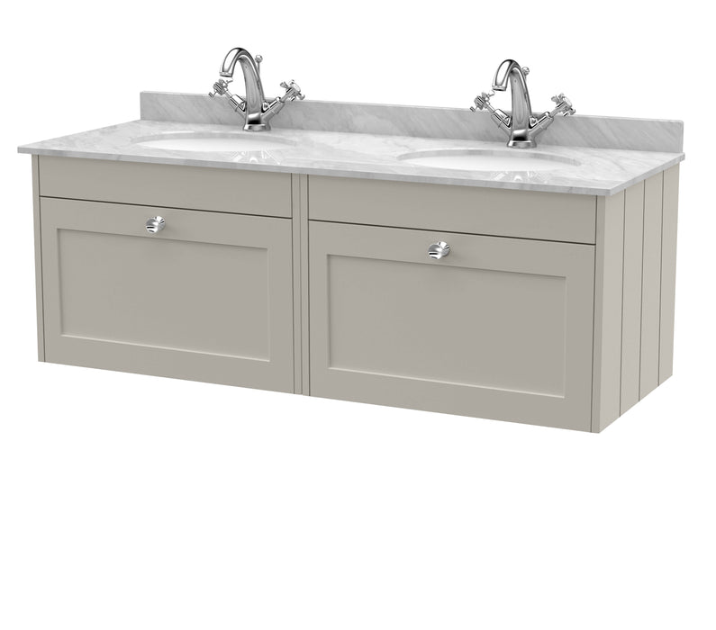 Old London Ashwick Pebble Grey 1200mm Wall Hung 2-Drawer Unit With Marble Top