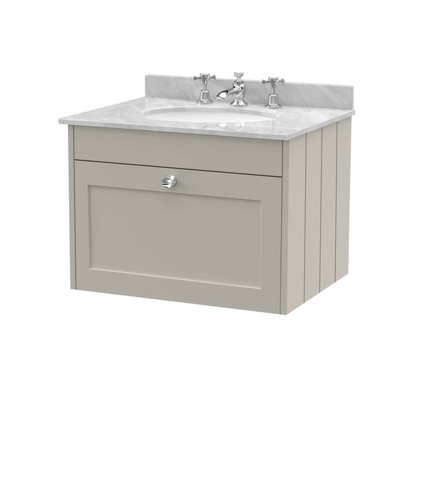Old London Ashwick Pebble Grey 600mm Wall Hung 1-Drawer Unit With Marble Top 3 Tap Hole