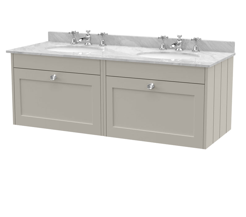 Old London Ashwick Pebble Grey 1200mm Wall Hung 2-Drawer Unit With Marble Top