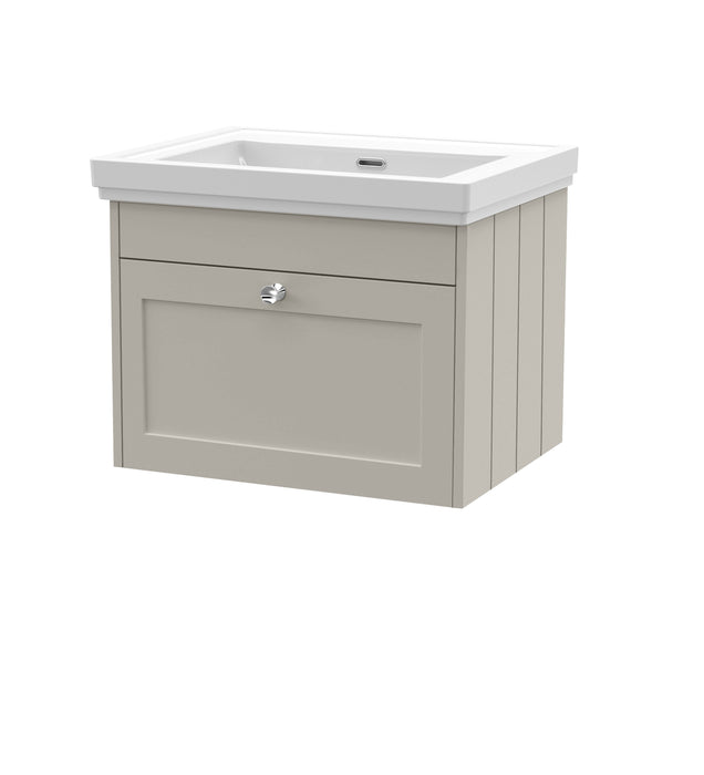 Old London Ashwick Pebble Grey 600mm Wall Hung 1-Drawer Unit With Basin No Tap Hole
