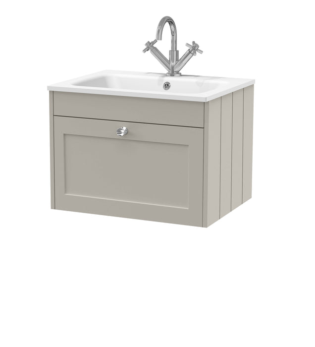 Old London Ashwick Pebble Grey 600mm Wall Hung 1-Drawer Unit With Stone Basin 1 Tap Hole