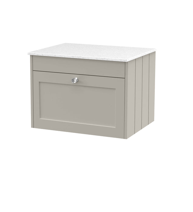 Old London Ashwick Pebble Grey 600mm Wall Hung 1-Drawer Unit With Marble Top