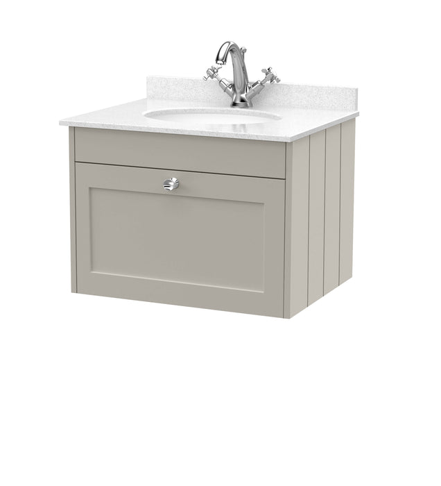 Old London Ashwick Pebble Grey 600mm Wall Hung 1-Drawer Unit With Marble Top 1 Tap Hole