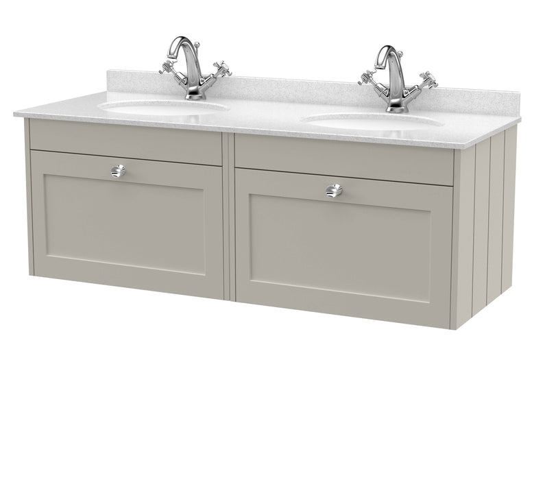 Old London Ashwick Pebble Grey 1200mm Wall Hung 2-Drawer Unit With Marble Top