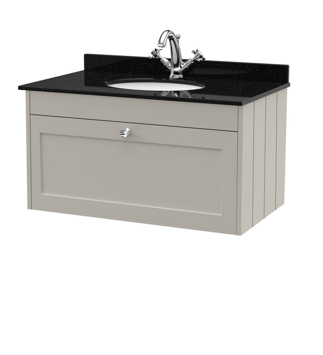 Old London Ashwick Pebble Grey 800mm Wall Hung 1-Drawer Unit With Marble Top