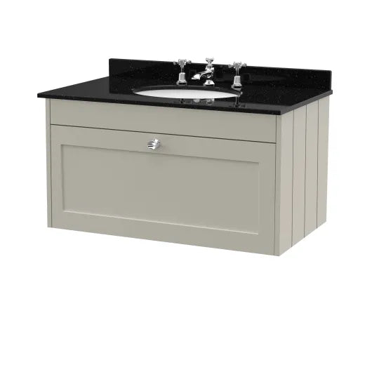 Old London Ashwick Pebble Grey 800mm Wall Hung 1-Drawer Unit With Marble Top