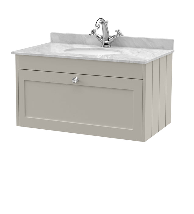 Old London Ashwick Pebble Grey 800mm Wall Hung 1-Drawer Unit With Marble Top 1 Tap Hole