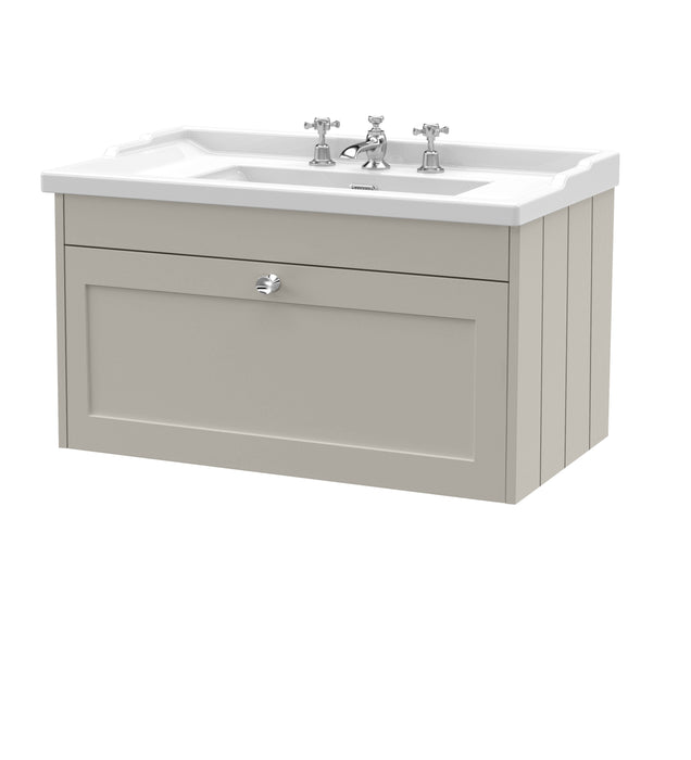 Old London Ashwick Pebble Grey 800mm Wall Hung 1-Drawer Unit With Basin 3 Tap Hole
