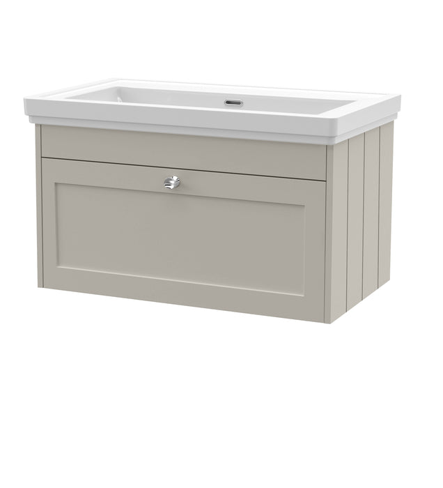 Old London Ashwick Pebble Grey 800mm Wall Hung 1-Drawer Unit With Basin No Tap Hole