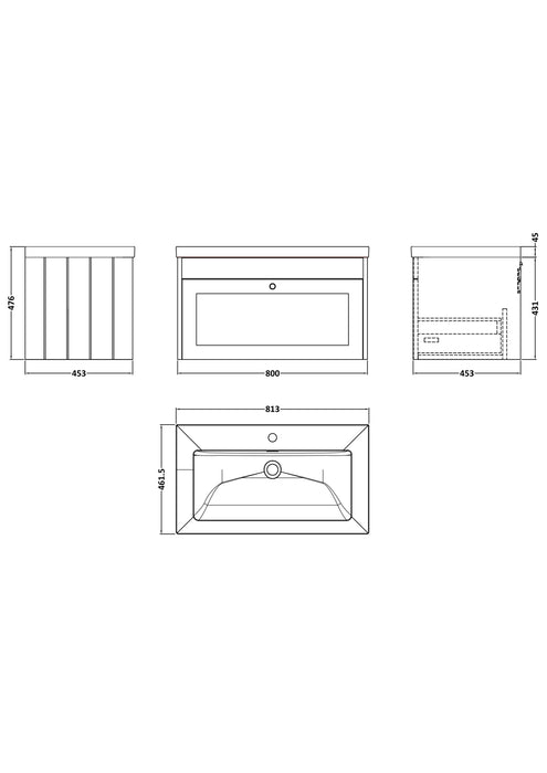 Old London Ashwick Pebble Grey 800mm Wall Hung 1-Drawer Unit